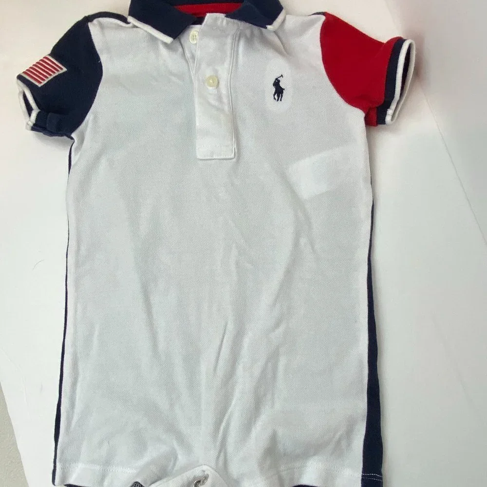 Ralph Lauren body suit American flag Red White Blue Sz 12M